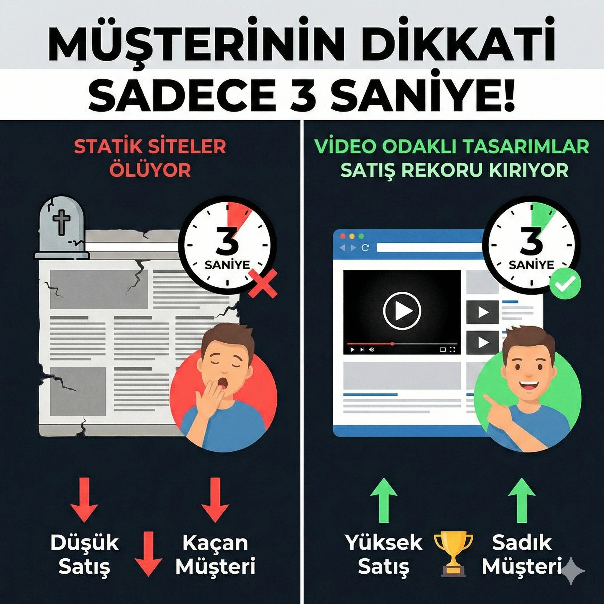 Müşterinin Dikkati Sadece 3 Saniye! "Statik" Siteler Ölüyor, "Video Odaklı" Web Tasarımları Neden Satış Rekorları Kırıyor?
